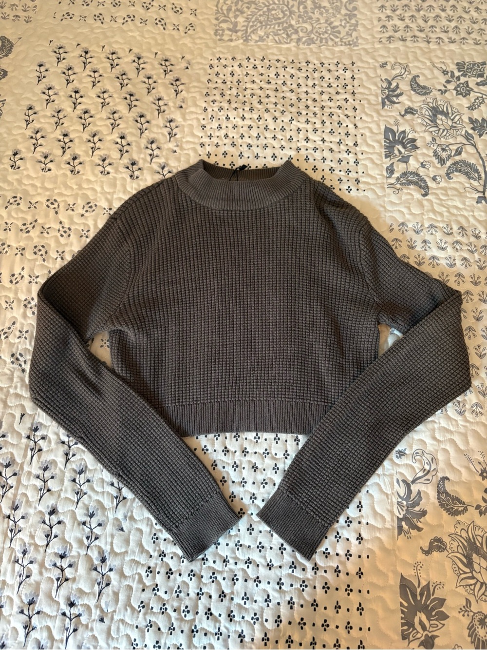 Cropped Waffle Knit Pullover Sweater Garage